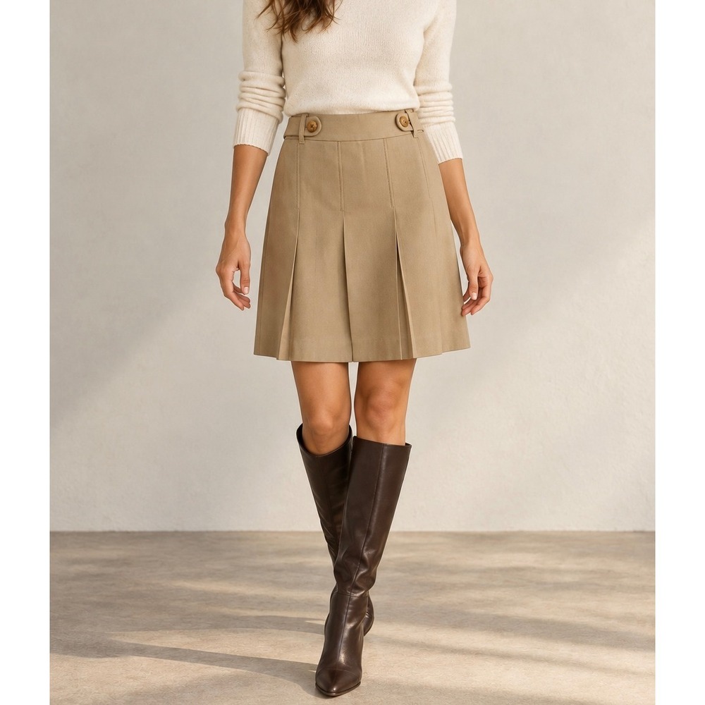 BURBERRY LONDON Vintage Y2K Wool Pleated Skirt Beige Tan Size 40